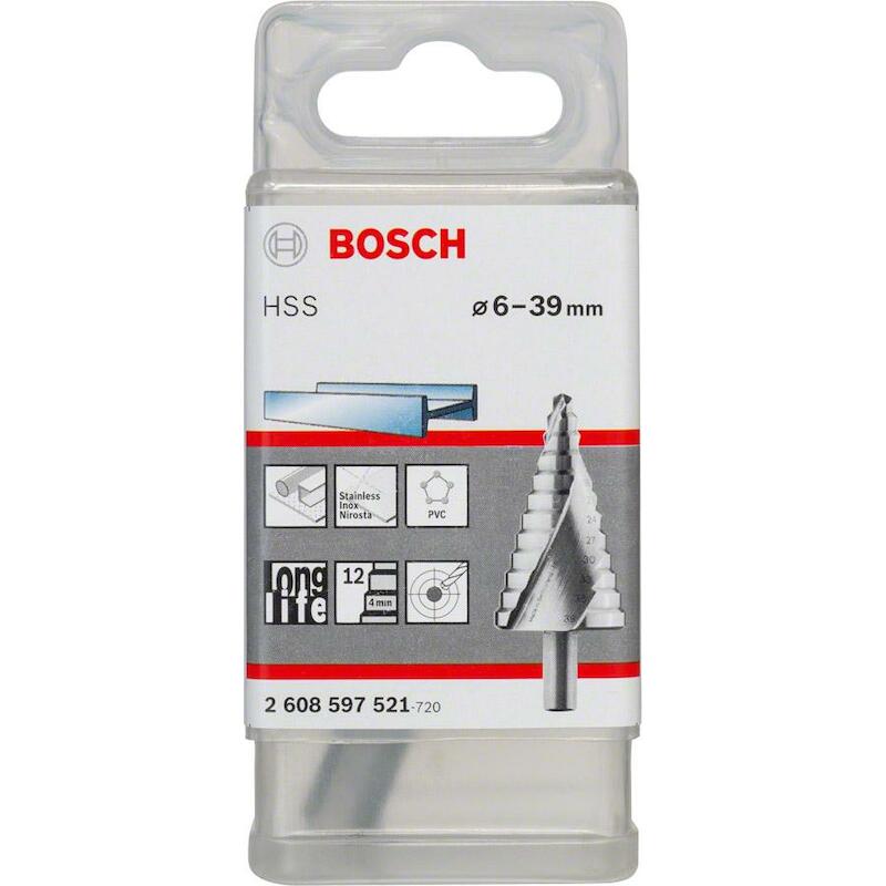 Bosch - Step drill bit - hss - 12 steps - ø 6–39 mm - shank ø 10 mm - 2608597521 - 02092619