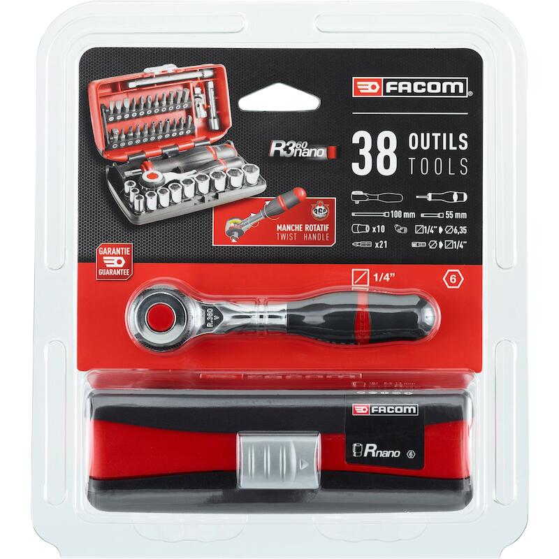 Facom - Coffret de douilles - R.360NANOPB - 1/4" - 6 pans - 5,5–14 mm - 38 pièces - 03171539
