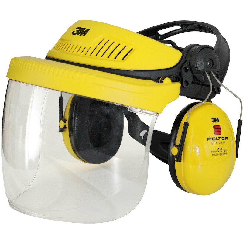 GELAATSSCHERM+GEHOORKAPPEN  G500  INDUSTR.GEEL PEL