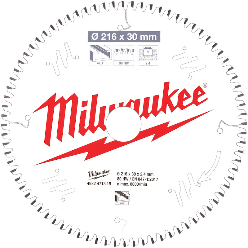 CIRKELZAAGBLAD 216MM   HOUT 4932471319 80T MILWAUK
