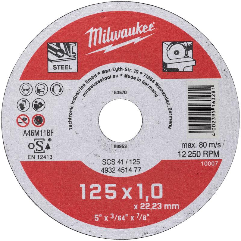 Milwaukee - Doorslijpschijf - scs 41 - ø 125 x 1 x 22,23 mm - Metaal - 02885143