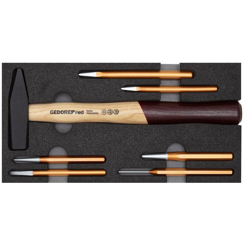 HAMER-EN BEITELSET IN MOD.  R2215  (7ST)GEDORE RED
